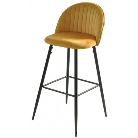 Taburete para restaurantes con estructura negra y terciopelo amarillo